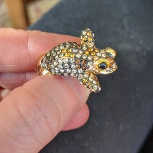 NEW Gold plated Swarovski Crystal Tree Frog Ring